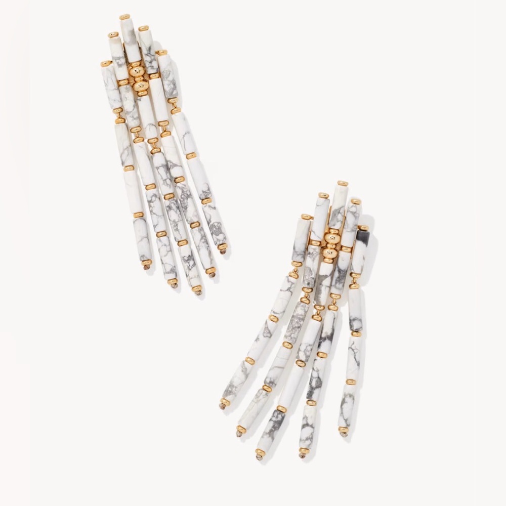 Kendra Scott Ember Gold Statement Earrings in White Variegated Magnesite